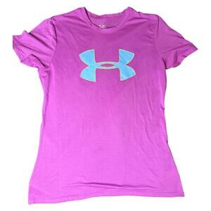 Under Armour HeatGear Women’s Medium T-Shirt Purple Blue Logo Athletic Top